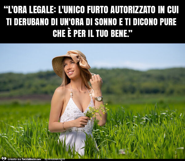 “l'ora legale: l'unico furto autorizzato in cui ti derubano di un'ora di sonno e ti dicono pure che è per il tuo bene. ”