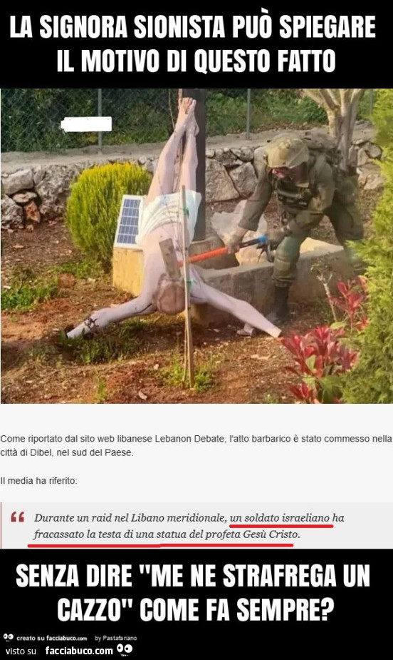 La signora sionista può spiegare il motivo di questo fatto senza dire "me ne strafrega un cazzo" come fa sempre?