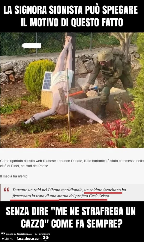 La signora sionista può spiegare il motivo di questo fatto senza dire "me ne strafrega un cazzo" come fa sempre?