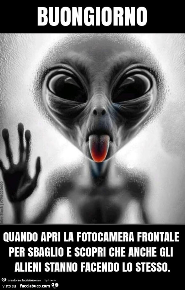 Buongiorno quando apri la fotocamera frontale per sbaglio e scopri che anche gli alieni stanno facendo lo stesso