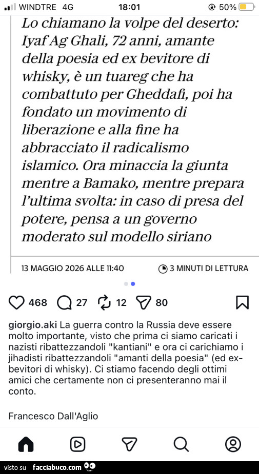Lo chiamano la volpe del deserto: iyafag ghali, 72 anni, amante della poesia ed ex bevitore di whisky, è un tuareg che ha combattuto per gheddafi, poi ha fondato un movimento di liberazione