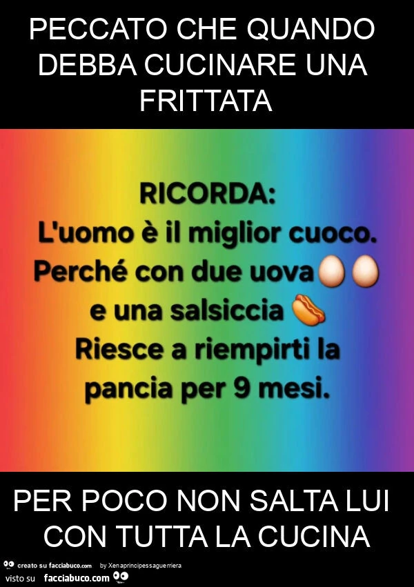 Peccato che quando debba cucinare una frittata per poco non salta lui con tutta la cucina