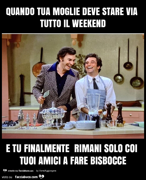 Quando tua moglie deve stare via tutto il weekend e tu finalmente rimani solo coi tuoi amici a fare bisbocce