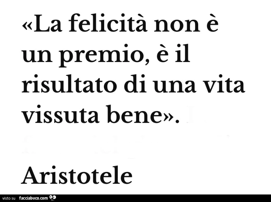 La felicità non è un premio, è il risultato di una vita vissuta bene. Aristotele