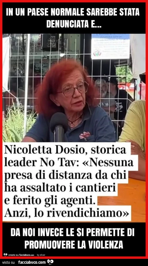In un paese normale sarebbe stata denunciata e… da noi invece le si permette di promuovere la violenza