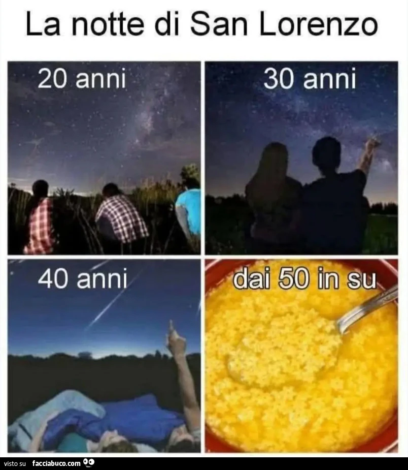 La notte di San lorenzo 20 anni 30 anni 40 anni 50 anni stelline in brodo