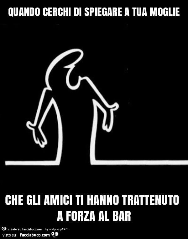 Quando cerchi di spiegare a tua moglie che gli amici ti hanno trattenuto a forza al bar