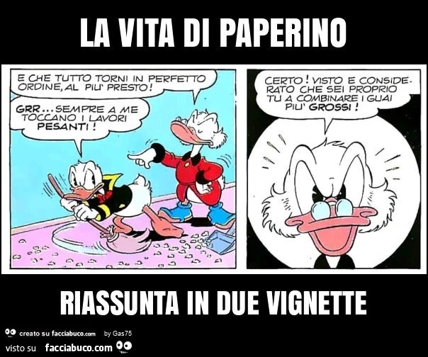La vita di paperino riassunta in due vignette