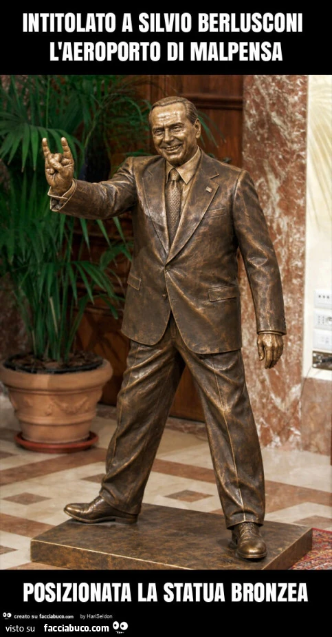 Intitolato a silvio berlusconi l'aeroporto di malpensa posizionata la statua bronzea