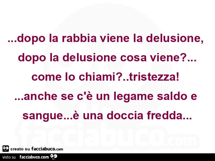 Dopo la rabbia viene la delusione, dopo la delusione cosa viene? Come lo chiami? Tristezza! Anche se c'è un legame saldo e sangue&hellip; è una doccia fredda