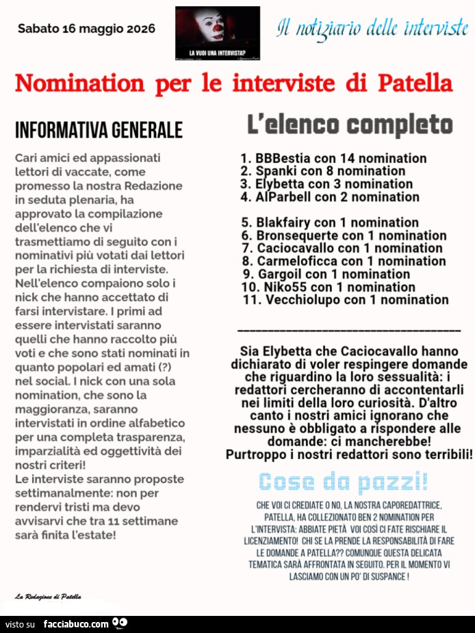 Il notiziario delle interviste