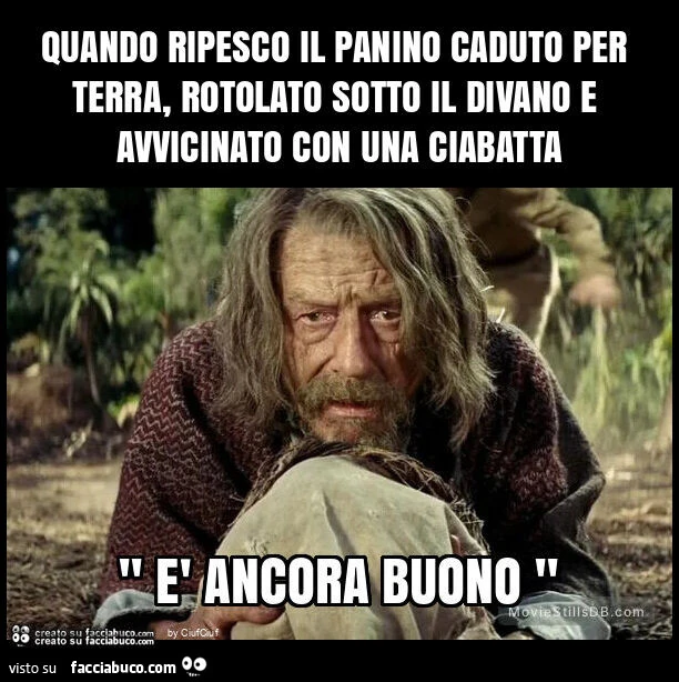 Quando ripesco il panino caduto per terra, rotolato sotto il divano e avvicinato con una ciabatta