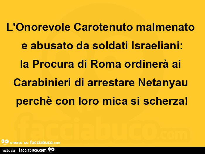 L'onorevole carotenuto malmenato e abusato da soldati israeliani: la procura di roma ordinerà ai carabinieri di arrestare netanyau perchè con loro mica si scherza