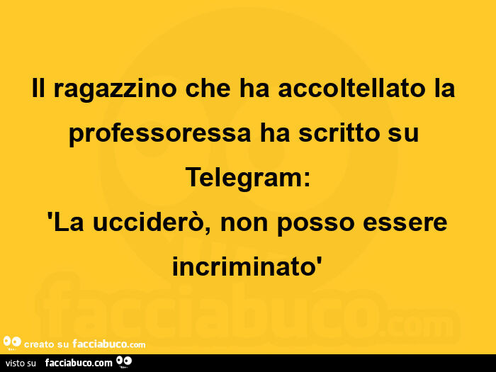Il ragazzino che ha accoltellato la professoressa ha scritto su telegram:  'la ucciderò, non posso essere incriminatò