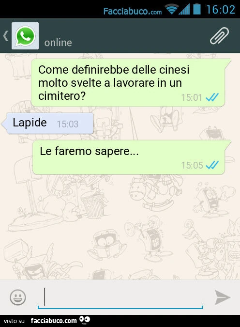 Come definirebbe delle cinesi molto svelte a lavorare in un cimitero? Lapide. Le faremo sapere