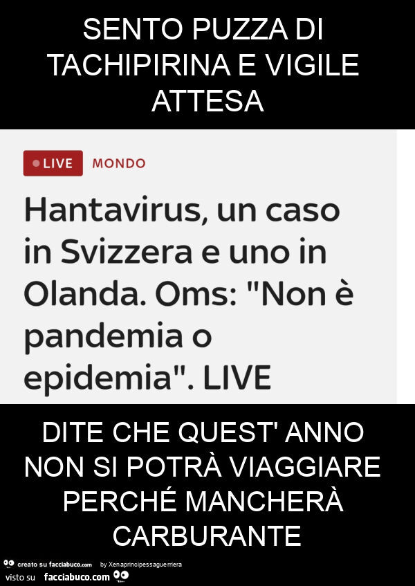 Sento puzza di tachipirina e vigile attesa dite che quest' anno non si potrà viaggiare perché mancherà carburante