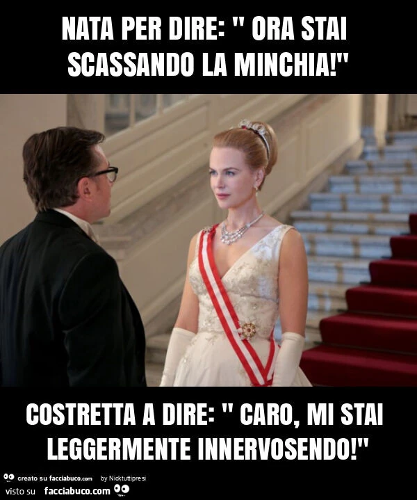 Nata per dire: " ora stai scassando la minchia! " Costretta a dire: " caro, mi stai leggermente innervosendo! "