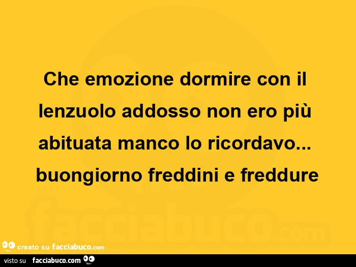 Che emozione dormire con il lenzuolo addosso non ero più abituata manco lo ricordavo&hellip; buongiorno freddini e freddure
