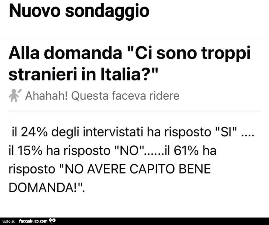 Nuovo sondaggio alla domanda ci sono troppi stranieri in italia?