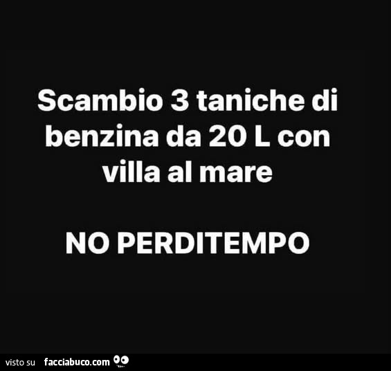 Scambio 3 taniche di benzina da 20L con villa al mare no perditempo