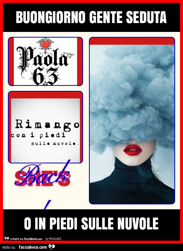 Buongiorno gente seduta o in piedi sulle nuvole