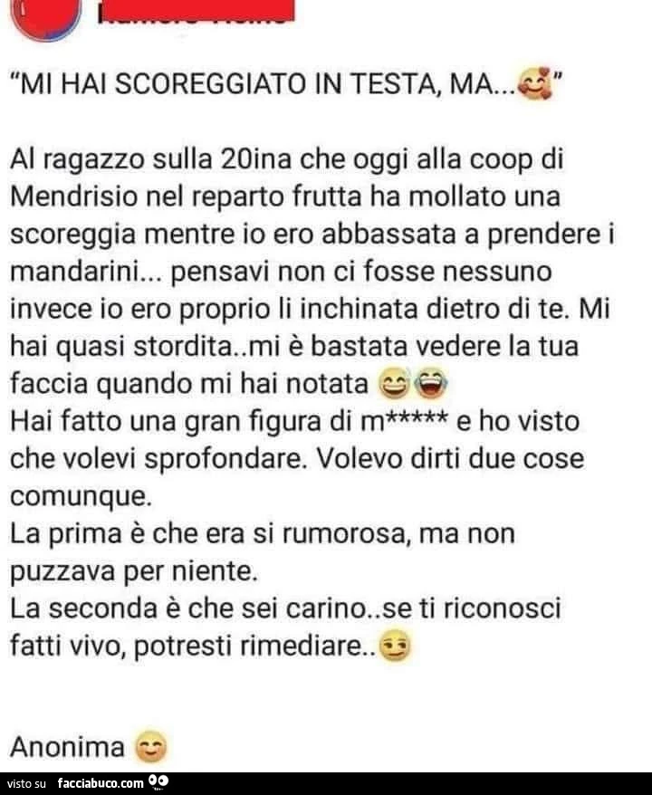Mi hai scoreggiato in testa, ma