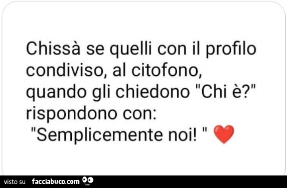Chissà se quelli con il profilo condiviso, al citofono, quando gli chiedono chi è? Rispondono con: semplicemente noi