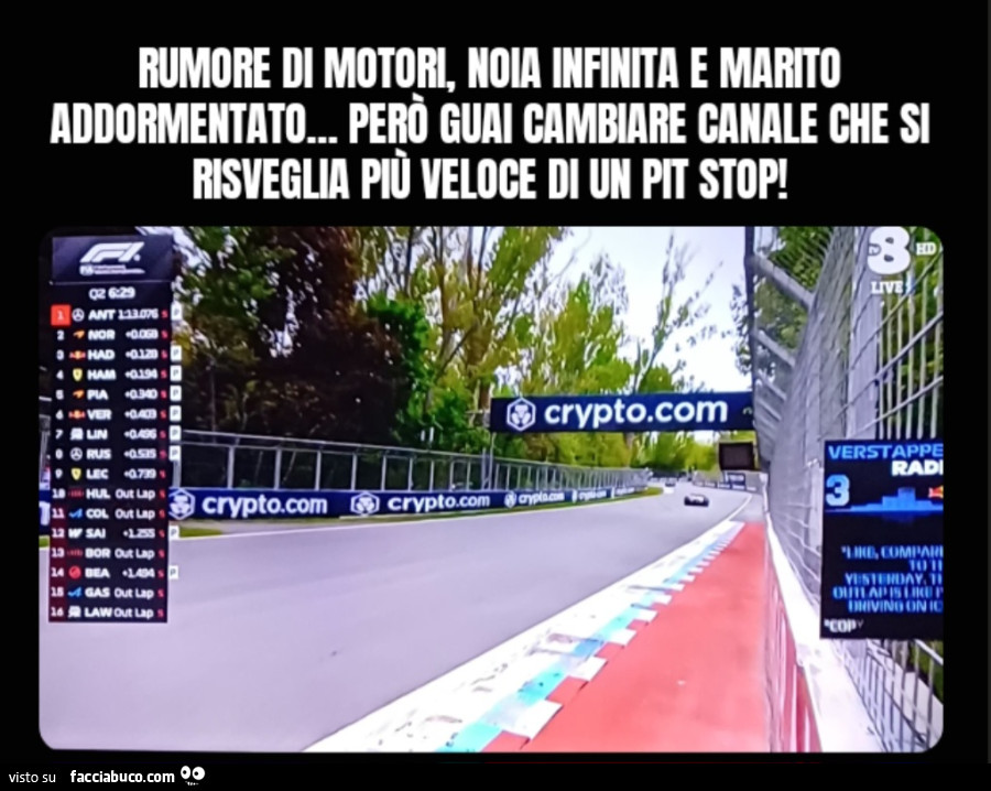 Rumore di motori, noia infinita e marito addormentato&hellip; però guai cambiare canale che si risveglia più veloce di un pit stop