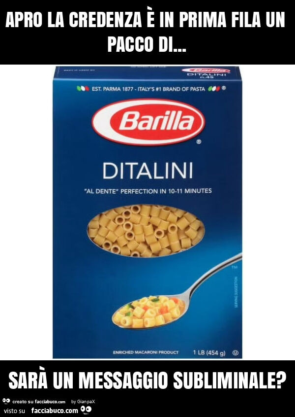 Apro la credenza è in prima fila un pacco di&hellip; sarà un messaggio subliminale?