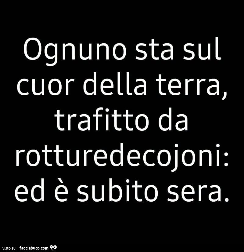 Ognuno sta sul cuor della terra, trafitto da rotturedecojoni: ed è subito sera