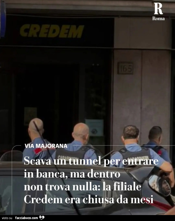 VIA MAJORANA Scava un tunnel per entrare in banca, ma dentro non trova nulla: la filiale Credem era chiusa da mesi