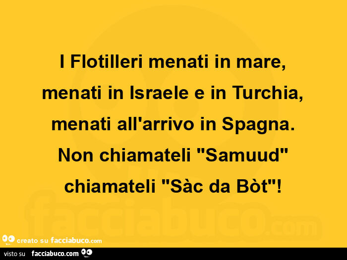 I flotilleri menati in mare, menati in israele e in turchia, menati all'arrivo in spagna. Non chiamateli "samuud" chiamateli "sàc da bòt"