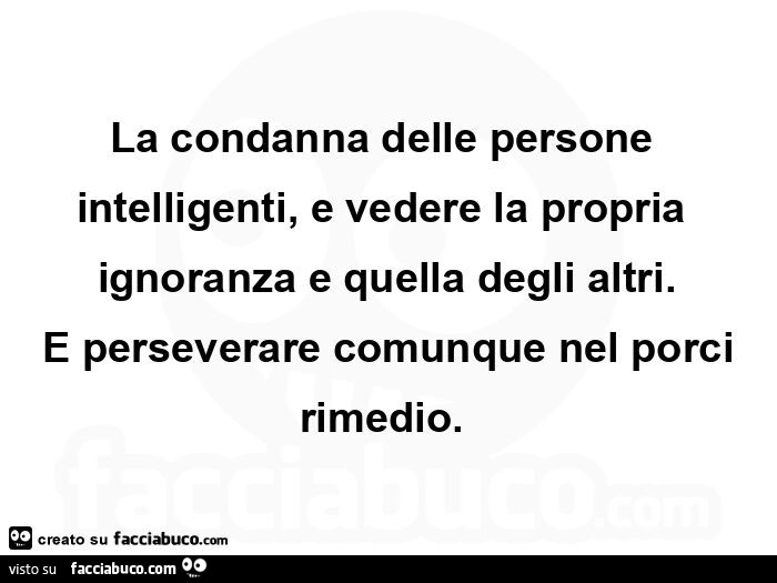 La condanna delle persone intelligenti, e vedere la propria ignoranza e quella degli altri. E perseverare comunque nel porci rimedio