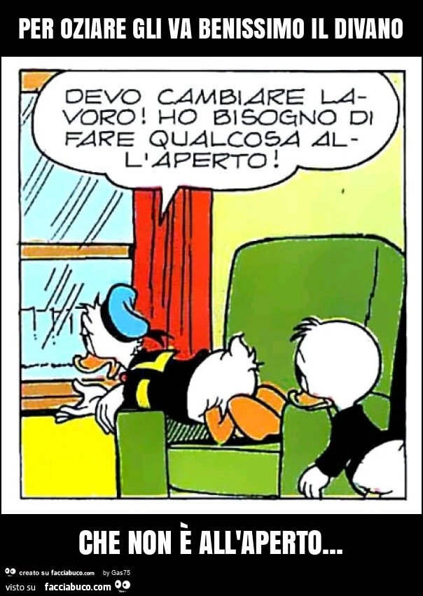 Per oziare gli va benissimo il divano che non è all'aperto