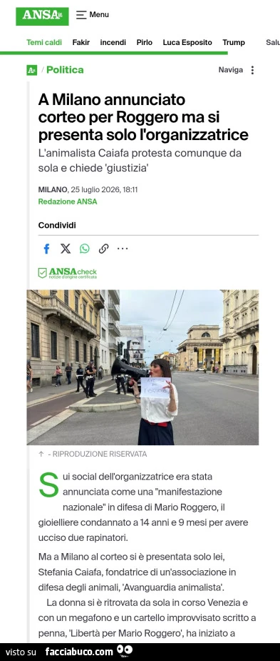 A milano annunciato corteo per roggero ma si presenta solo rorganizzatrice