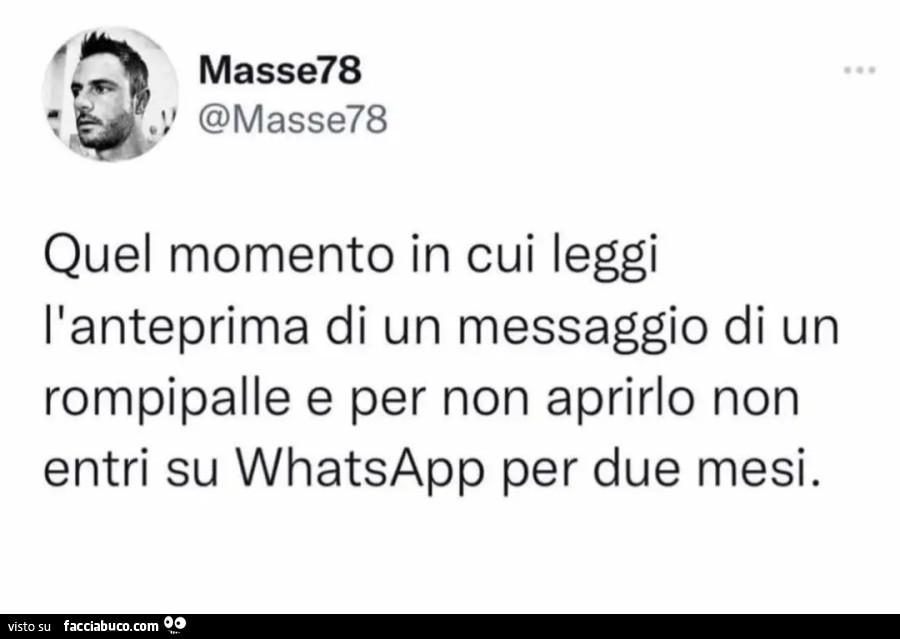 Quel momento in cui leggi l'anteprima di un messaggio di un rompipalle e per non aprirlo non entri su WhatsApp per due mesi