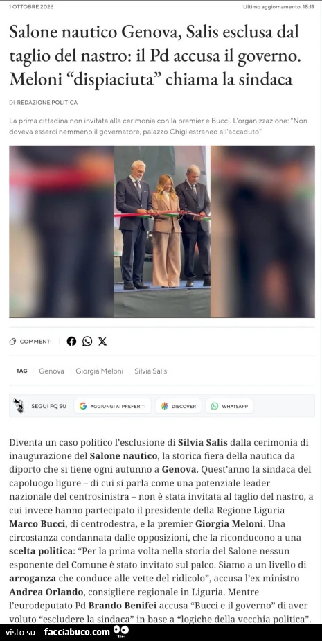 Salone nautico genova, salis esclusa dal taglio del nastro