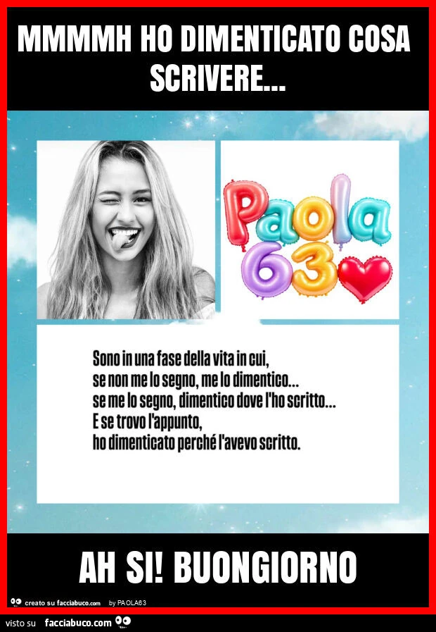 Mmmmh ho dimenticato cosa scrivere&hellip; ah si! Buongiorno