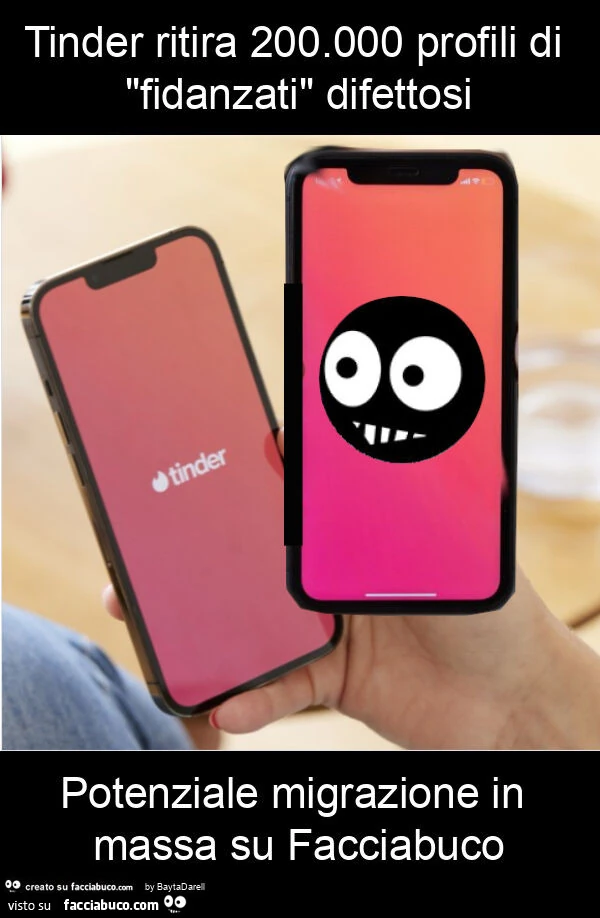 Tinder ritira 200.000 profili di "fidanzati" difettosi potenziale migrazione in massa su facciabuco