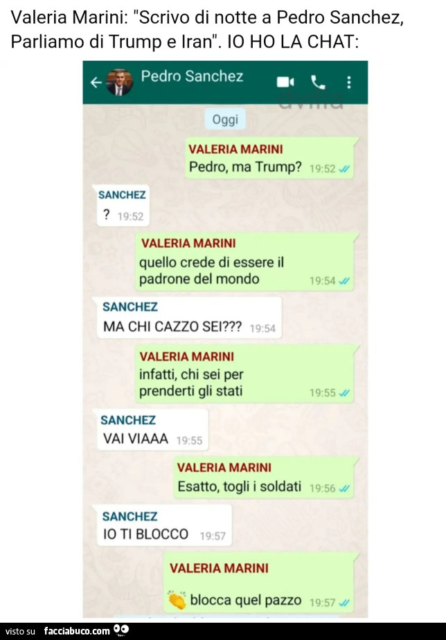 Valeria Marini Scrivo di notte a Pedro Sanchez Parliamo di Trump e Iran io HO LA CHAT