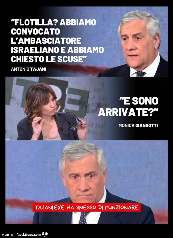 Flotilla abbiamo convocato l'ambasciatore israeliano e abbiamo chiesto le scuse e sono arrivate Monica giandotti tajani. Exe ha smesso di funzionare