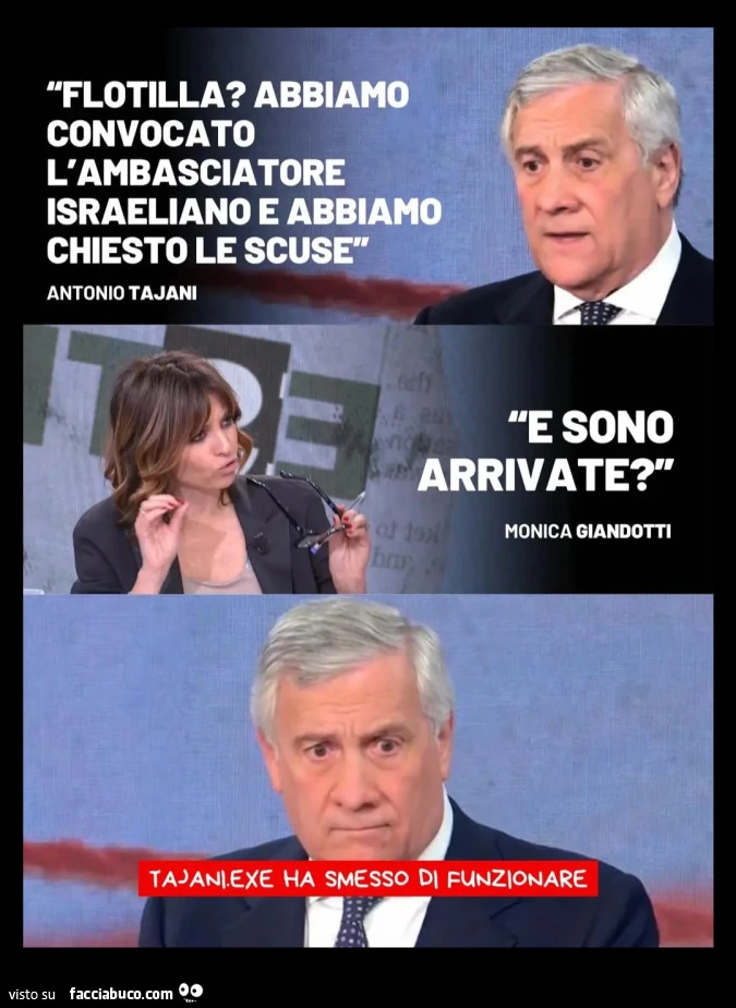 Flotilla abbiamo convocato l'ambasciatore israeliano e abbiamo chiesto le scuse e sono arrivate Monica giandotti tajani. Exe ha smesso di funzionare