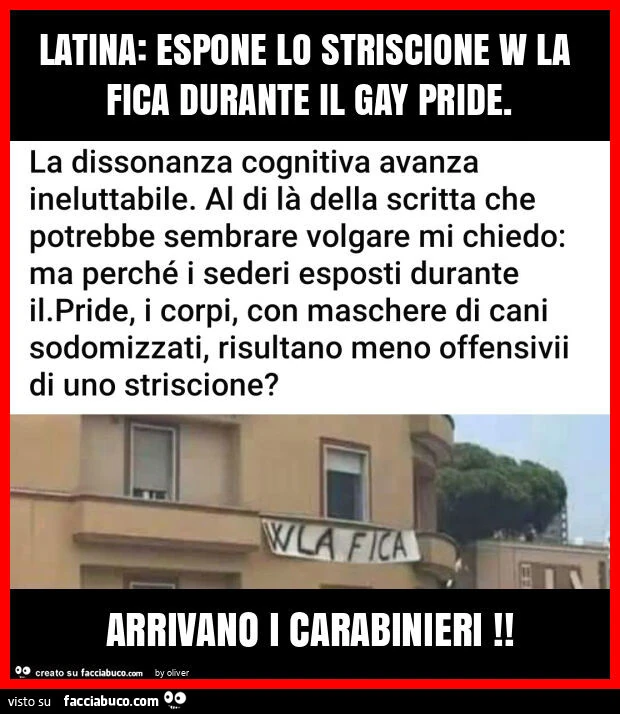 Latina: espone lo striscione w la fica durante il gay pride. Arrivano i carabinieri