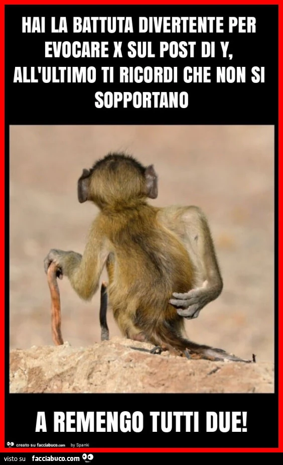 Hai la battuta divertente per evocare x sul post di y, all'ultimo ti ricordi che non si sopportano a remengo tutti due