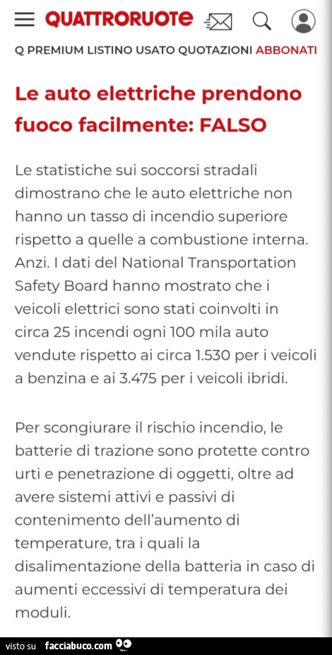 Le auto elettriche prendono fuoco più facilmente