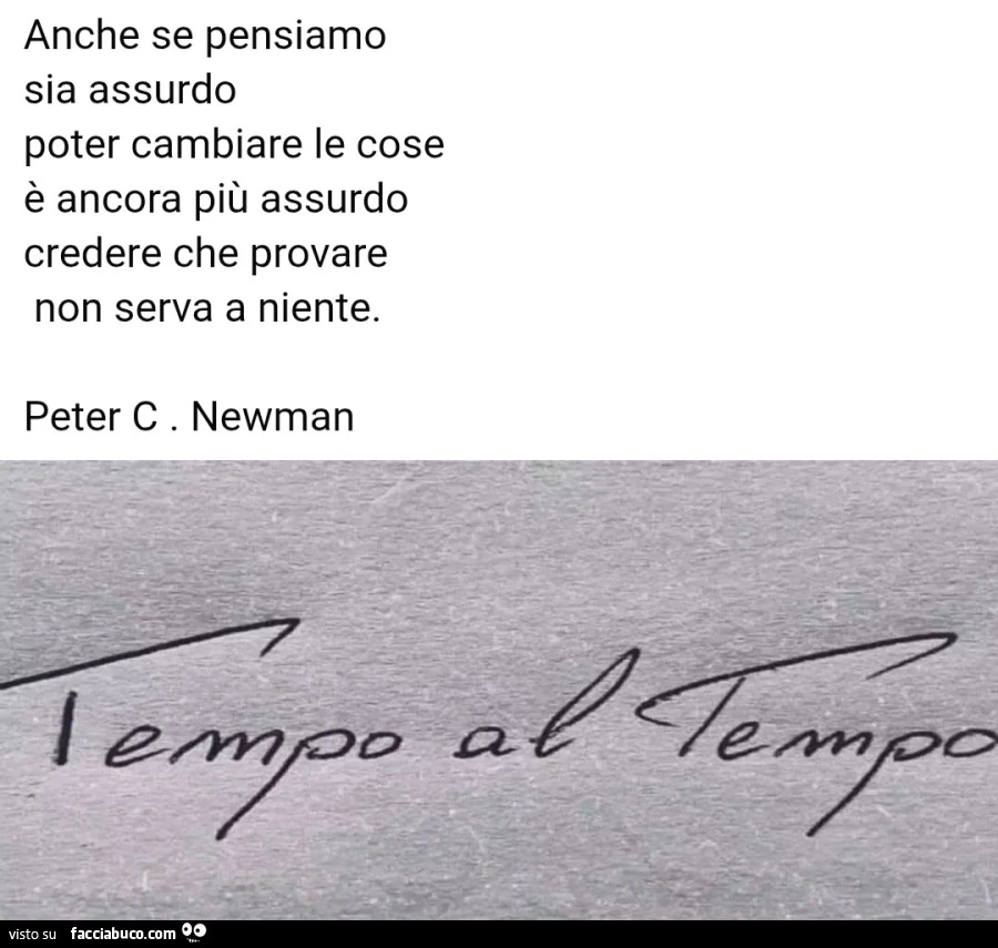 Anche se pensiamo sia assurdo poter cambiare le cose è ancora più assurdo credere che provare non serva a niente. Peter C. Newman tempo al tempo