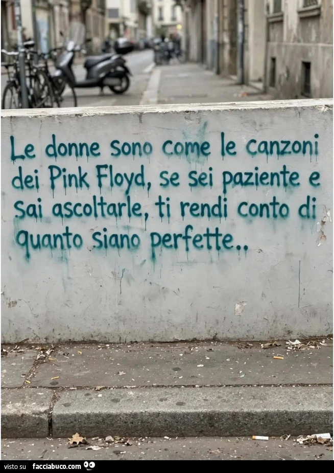 Le donne sono come le canzoni dei Pink Floyd se sei paziente e sai ascoltarle ti rendi conto di quanto siano perfette