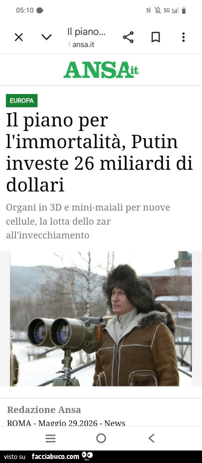 Il piano per l'immortalità, putin investe 26 miliardi di dollari