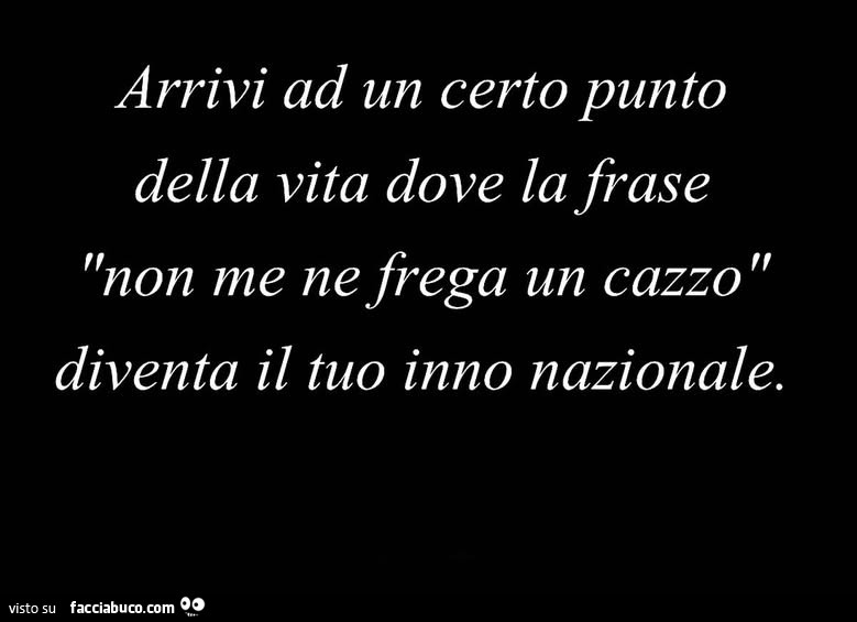 Arrivi ad un certo punto della vita dove la frase non me ne frega un cazzo diventa il tuo inno nazionale