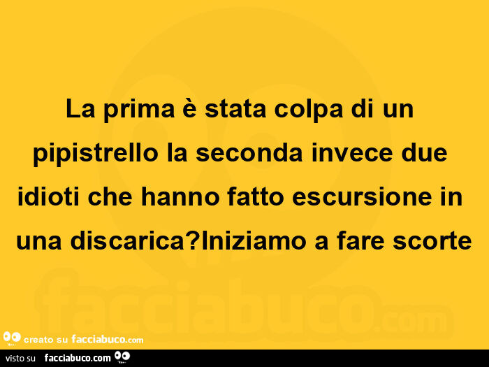 La prima è stata colpa di un pipistrello la seconda invece due idioti che hanno fatto escursione in una discarica? Iniziamo a fare scorte